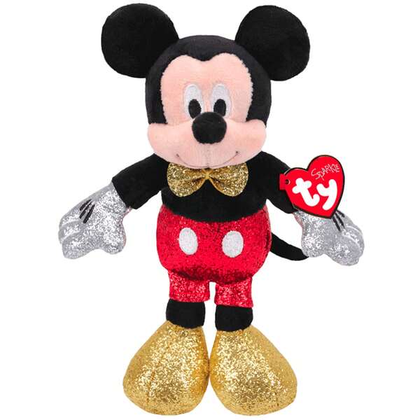 Ty Disney offizielles Plüsch Mickey Maus Stofftier, weich und bequem, flauschige Textur, wunderschön bestickte Details, weicher Schwanz, geeignet für Kinder aller Altersgruppen