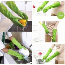 3 Pairs Of Rubber Dishwashing Gloves Kitchen And Household Cleaning U2013 Long Cuff 15 Reusable, Flexible Long - Lasting And Non - Slip Red+Yellow+Green, Medium - 大號+紅+黃+綠 - 查看 4