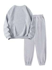 Customized Autumn And Winter, Two Pieces Custom Women's Sweatshirts And Jogging Drawstring Sweatpants Custom-Add Your Text Photos (Landscape/Badge/Couple Photos/Family Photos/Selfies/Pets) - Light Grey - View 3