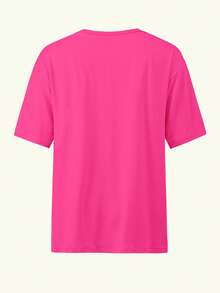 Customized Photo T-Shirt - Add Your Favorite Photos And Text (Girlfriend Photo/Couple Photo/Family Photo/Selfie/Pet Photo/Friend Photo) To Design Your Own Personalized Printed T-Shirt - Hot Pink - View 5