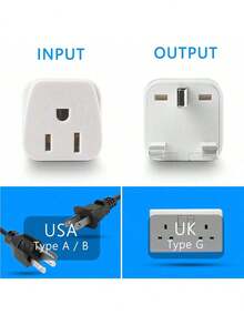 محول قابس من الولايات المتحدة إلى المملكة المتحدة، محول سفر من 2/3 شوكة أمريكية إلى 3 شوكات، محول من الولايات المتحدة إلى المملكة المتحدة، محول طاقة مؤرض من الولايات المتحدة وكندا والمكسيك واليابان إلى المملكة المتحدة (1 حزمة باللون الأبيض)