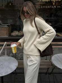 كنزة صوفية نسائية جديدة ذات رقبة عالية محبوكة للخريف والشتاء، بتصميم كاجوال فضفاض مناسب للارتداء اليومي، قياس ضيق، مناسبة لعيد الهالوين