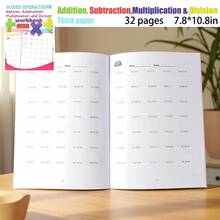 1pc Reusable Mixed Math Practice Notebook. Suitable For Elementary Grade 1-6 Math Workbook, Mixed Addition Subtraction Multiplication Division Practice Book, 32 Days Timed Arithmetic Practice Notebook