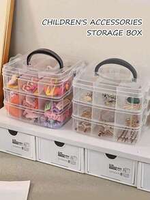 1 pieza Caja de almacenamiento transparente de gran capacidad de 3 capas, organizador de joyas y arte de uñas, caja de almacenamiento de escritorio para pulseras, cuentas, aretes y suministros de manualidades DIY - Multicolor - Ver 5