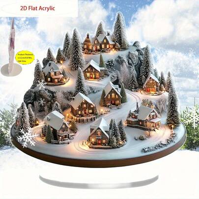 圣诞装饰品，圣诞装饰品，非常适合圣诞节，2D 平面 2D 亚克力圣诞村桌面装饰 - 波西米亚雪景小屋配松树暖灯，多节日家居/办公室装饰，无需电源，完美的礼物，季节性展示，舒适的冬季场景，手工制作，可用于 11 个假期