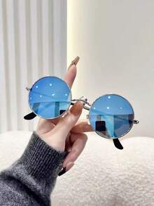 1 件复古时尚椭圆形小框男女通用太阳镜，赏心悦目 - 彩色 - 查看 4