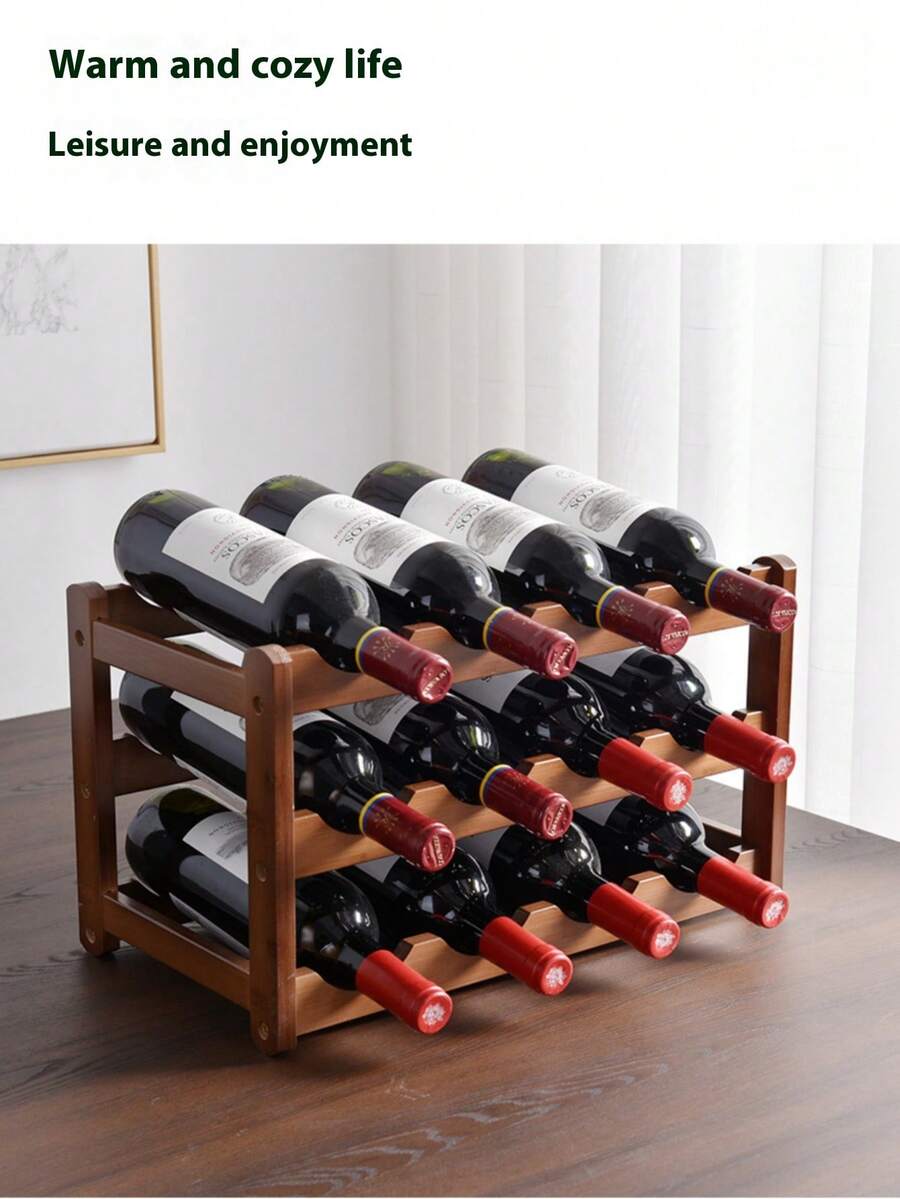 1 pieza Estantería de vino de bambú de 9/12 rejillas, estantería de vino de sobremesa multiusos con ranura ondulada, estantería de almacenamiento de botellas de vino independiente, adecuada para cocina, despensa, bar y bodega