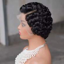 13x4 HD Transparent Lace Front Pixie Curly Wig Natural Black 100% Raw Human Hair Wig - Ginger - View 3