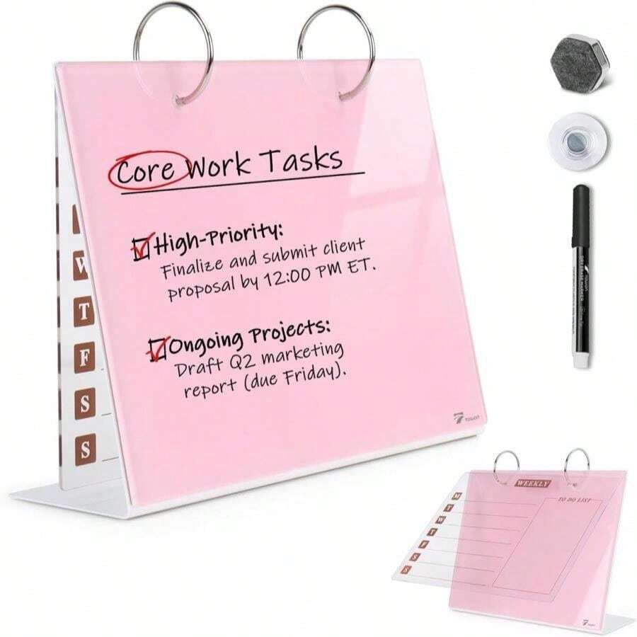 TOWON Small Glass Dry Erase Board, Desk White Board With Standing, Mini Whiteboard Easel Pad Set, Stenography Artifact For Office, Home And School Supplies, 8x6 Inches, White - ColorG - 查看 1