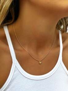 1pc 40+5cm 18K Gold Plated Heart Necklace Gold/Silver Wedding Jewelry Dainty Love Pendant Necklaces For Women Valentine's Day Gift - Heart - View 2