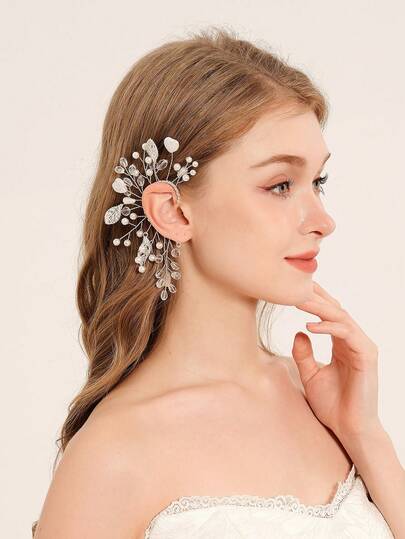 1pc Right Ear Heart-Shaped Pearl Decor Fashion Earring, Stylish Women Earrings