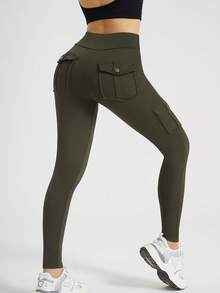 Women's Cargo-Style Yoga Sports Pants - Multi-Pocket Design, Figure-Flattering, Suitable For Sports, Fitness & Leisure - xanh quân đội - Xem 4