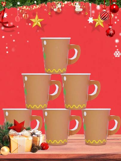 10 pièces/40 pièces/80 pièces Tasses en papier marron pour boissons chaudes et froides avec poignées. Tasses de Noël, tasses à thé pour fête de Noël, tasses à boire de Noël avec motifs d'elfe, bonhomme de neige, Père Noël, homme en pain d'épices. Idéal pour une utilisation quotidienne pendant les fêtes d'hiver. Joyeux Noël!