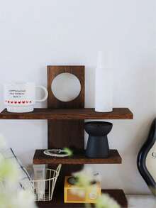 1pc Wooden Multi-Layer Jewelry Rack, Cup Holder, Storage Rack, Autumn Decor Wall Mounted Rack, Storage Tray, Jewelry Tray, Jewelry Display Rack, Decorative Display Rack, Rustic Style Medium Storage Tray Rack, Vintage Rack - Brown - View 6