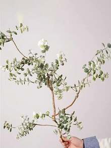 36.22-Inch Realistic Artificial Eucalyptus Branch With White Flowers - Greenery Indoor/Outdoor Faux Greenerry, Perfect For Weddings And Home Decorations Tabletop Centerpiece Decoration - Green - View 6