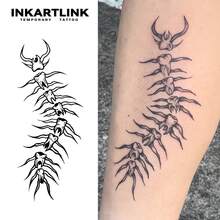 INKARTLINK Dark Teeth Demonic Centipede, Thorny Totem Gothic Pattern Herbal Temporary Tattoo, Dark Horror Totem Design, Waterproof Long-Lasting 14 Days - Black - View 1