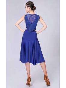 2025 New Model Ballroom Dance Dresses For Women Fringed Lace Back Salsa Latin Dance Dress With Shorts (5 Colors) - 寶藍色 - 查看 6