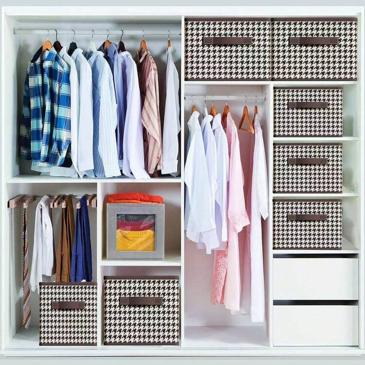 Juego de 6 Caja de Almacenamiento con Asa,Plegable con Asas Reforzadas,Ideales para Almacenamiento y Organizador de Closet,Para Libros, Ropa, Juguetes - Rojo y blanco - Añade 6