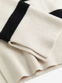 女士时尚针织条纹宽松高领长袖套头衫，常规长度，时尚侧开衩，适合日常穿着 - 黑杏色 - 查看 7