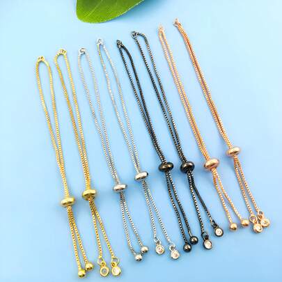 1 pièce Bracelet en cuivre serti de diamants - Bracelet expansible et réglable de style européen et américain avec chaîne d'extension, bijoux pour femmes, 8 couleurs disponibles