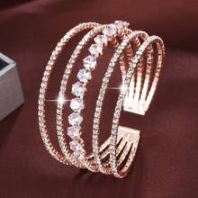 1pc Bracelet, Korean Style Minimalist And Fashionable Micro-Set Cubic Zirconia Three-Layer Wide Open Bracelet For Women, Ideal For Bridal Wedding, Parties And Events.