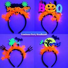 1 Set Halloween Glow Headband - Women's Costume Accessories, Fluorescent Headband And Pumpkin Bat Headpiece - Perfect Party Decor For Singles Night And Family Gatherings (No Power Required)
