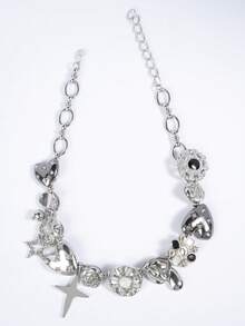 1 chiếc vòng cổ mặt dây chuyền hình trái tim, hoa và ngôi sao bằng kim loại phong cách Punk Rock cổ điển, thích hợp cho tiệc tùng và lễ hội âm nhạc - Vàng - Xem 9