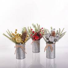 1pc Christmas Centerpiece Decor, Featuring Artificial Holly, Red Berries, Pine Cones, Assorted Christmas Ornaments, Glitter Balls, Country Style Planter Home Decor Christmas Decorations Room Decor Winter