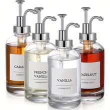 4PCS Coffee Bar Accessories, Coffee Syrup Dispenser, Glass Syrup Bottle With Pump, Suitable For Coffee Shop, Home, Company, Kitchen Use