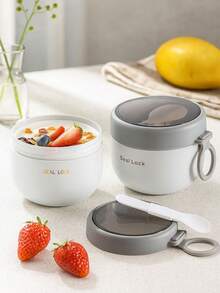 Lunch Box, Breakfast Cup, Oatmeal Cup, Yogurt Cup, Porridge Pot, Bento Box, Portable, With Lid, Spoon And Silicone Handle, Food Container, Sealed Food Storage Cup, Lunch Box Bag, Lunch Bag, Suitable For Office Workers, Students, Families, Offices, Travel, Back To School, Outdoor Camping Picnic