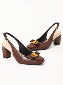 WHDXY 1 Pair Women's Square Toe Backless Preppy Style Buckle Decor High Heel Pumps, Sexy 7CM Chunky Heel Office Lady, Flight Attendant, Party Dress Shoes - 棕色 - 查看 4