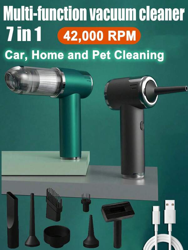 7-in-1 Akku-Staubsauger - Starke Saugkraft, Luftabsaugung und Blasfunktion - langanhaltend Lithium-Akku, Schaumstofffilter und Zubehörset enthalten für Reinigung von Auto und Zuhause. Multifunktionaler kabelloser Handstaubsauger mit Zubehör, geeignet zum Staubsaugen, Entfernen von Schmutz und Haustierhaaren in Haus und Auto