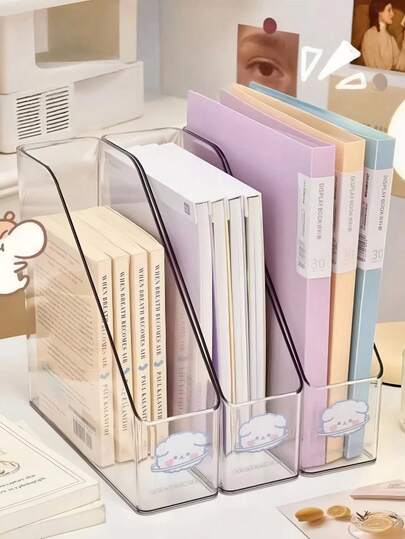 2-In-1 Multifunctional Desktop Bookshelf - Vertical, Transparent Multi-Compartment Storage Box, Portable File Organizer, Suitable For Office, Study And Home Use - Space-Saving, Durable And Easy To Assemble