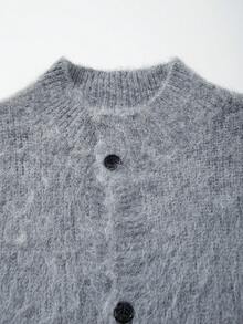 休闲宽松针织条纹不对称纽扣半开衫套头衫上衣，男士，春/秋/冬 - 灰色 - 查看 6