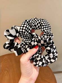 3 件优雅的黑白棋盘格图案女士发带，采用格子发带和优雅卷发的简单组合，洗脸、发饰、发带、发圈、运动、头饰 - 黑與白 - 查看 12