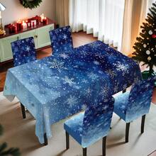 1/4/5/6/7/36pcs Christmas Snowflake Pattern Chair Cover/Seat Covers Set, Suitable For Indoor Home, Restaurant, Hotel, Ideal Choice For Modern Daily Decoration. Tablecloth Fits Square Dining Table, Elastic Chair Covers Are Washable.