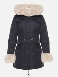 Parka Jacket With Hood And Detachable Fur Trims - Navy Blue - View 6