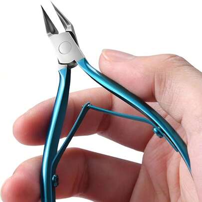 Professional Stainless Steel Cuticle Nippers - Precision Blue Manicure Tool For Dead Skin Trimming, Ingrown Nail & Hangnails Care, Sharp Fingernail Clippers For At-Home & Salon Use