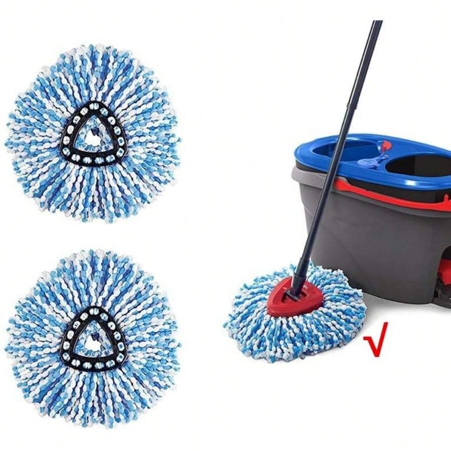 2 Pack Microfiber Spin Mop Replacement Heads, Compatible With 2-Tank RinseClean System, Machine Washable Refills (Blue) - Blue2 - View 1