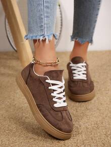 Damskie, jednokolorowe, codzienne, sportowe buty outdoorowe, lekkie, miękkie, zamszowe, sznurowane, płaskie buty, modne, codzienne, retro trampki, wiosna/lato (rozmiar zaniżony) - Brązowy - Zobacz 2