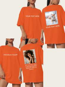 Customized Photo T-Shirt - Add Your Favorite Photo And Text (Girlfriend Photo/Couple Photo/Family Photo/Selfie/Pet Photo/Friend Photo) - Burnt Orange - View 2