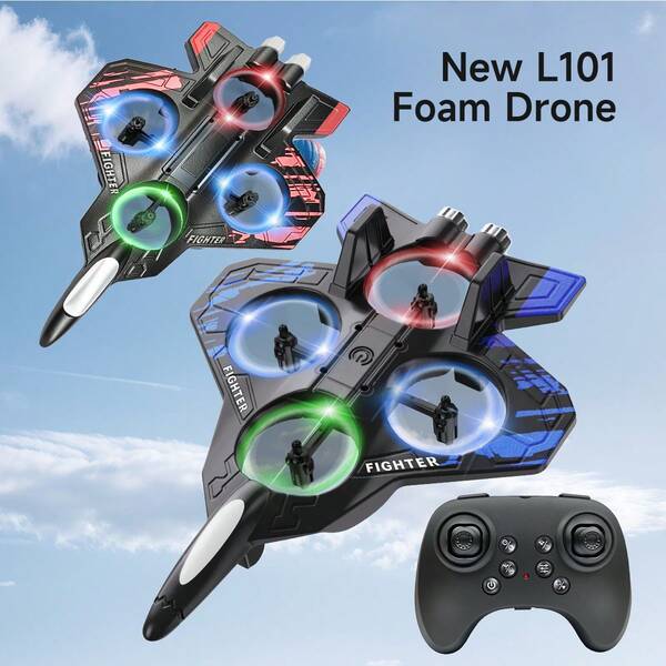 AXNEN Juguete Drone con control remoto L101, juguete planeador/avión de caza, ajuste de velocidad, modo sin cabeza, luces de colores, el regalo perfecto para Halloween y Navidad.