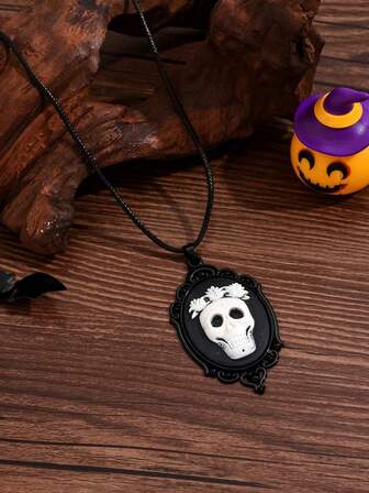 1 件时尚哥特式黑白骷髅浮雕吊坠项链最佳万圣节配饰男士时尚珠宝