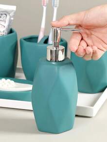 5pcs Morandi Ceramic Bathroom Set, Showroom Bathroom Decor, Liquid Soap Dispenser, Bathroom Tray, Showroom Decor, Toothbrush Holder, Rinse Cup, Soap Dish Bathroom Vanity Set, Bathroom Accessories Set, Toothpaste Holder, Lotion Bottle, Soap Box, Rinse Cup, Green Color Bathroom Vanity Set [New Batch With Reinforced Packaging]