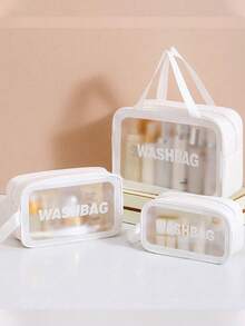 3pcs/Set Travel Makeup Bag, PVC Waterproof Toiletry Bag, Makeup Brush Organizer, Cosmetic Bag, Dry & Wet Separation, Holiday Travel Essentials, Perfume Case, Makeup Pouch, Multifunctional Luggage Bag Cosmetics, Skincare, Eyebrow Pencil, Powder Puff, Comb, Nail Polish, Manicure, Jewelry, Perfume, Stationery, Digital Product Storage, For Holiday Beach, Bathroom Collection, Bedroom Collection, Large Capacity