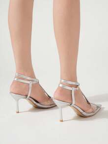 Tocuri înalte stiletto cu vârful ascuțit, de culoare roșu vin, cu design transparent cu baretă din TPU, potrivite pentru purtare zilnică, nuntă, bal, sărbători, petrecere disco, elegante și la modă, potrivite pentru Halloween, Crăciun, toamnă, sexy pentru ieșiri în oraș.