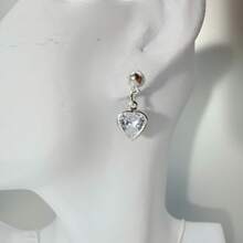 Women's Necklace And Earrings Kit With Shiny Zirconia Heart Pendant, Venetian Chain, Elegant Jewelry For Gift - 銀色 - 查看 5