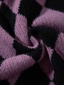 ANDREILEE 秋冬新款男士休闲宽松纯色棋盘格英文字母复古浪漫街头风V领纽扣罗纹针织长袖开衫 - 紫色 - 查看 11