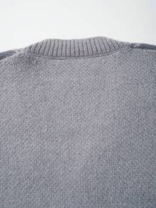 Men's Casual Loose Fit V-Neck Letter Print Long Sleeve Sweater, Versatile Street Style American Design, Suitable For Spring, Autumn, Winter