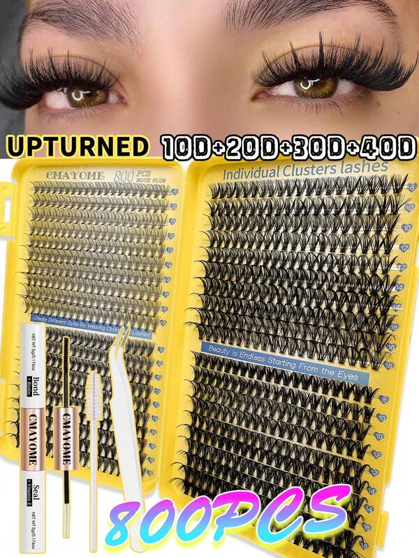Kit de pestañas postizas DIY de 800/640/621 piezas que incluye adhesivo para pestañas + sellador + pinzas + cepillo para pestañas, 10D+20D+30D+40D+50D+60D+80D+100D+120D+150D, extensiones de pestañas de 8-18mm, grupos de pestañas individuales, alargamiento natural de pestañas, pestañas postizas voluminosas, nuevo set de caja de pestañas de calidad premium, pestañas en grupos